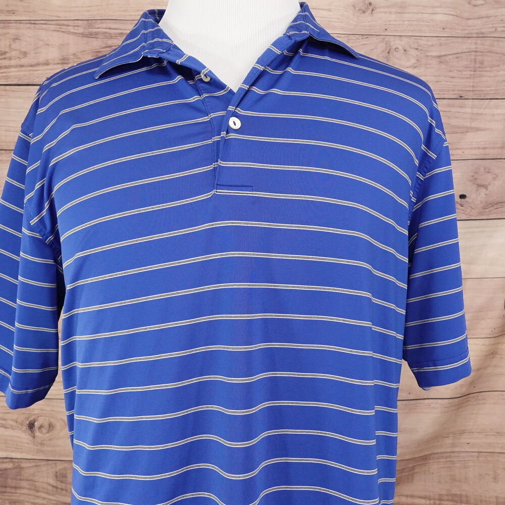 PETER MILLAR SUMMER COMFORT BLUE STRIPED POLYESTER GOLF‎ POLO SHIRT MENS SZ XL
